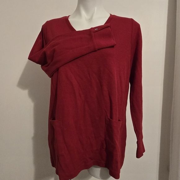 J. Jill Stylish Red V-Neck Sweater with Button Accent On Cuff - Picture 6 of 6
